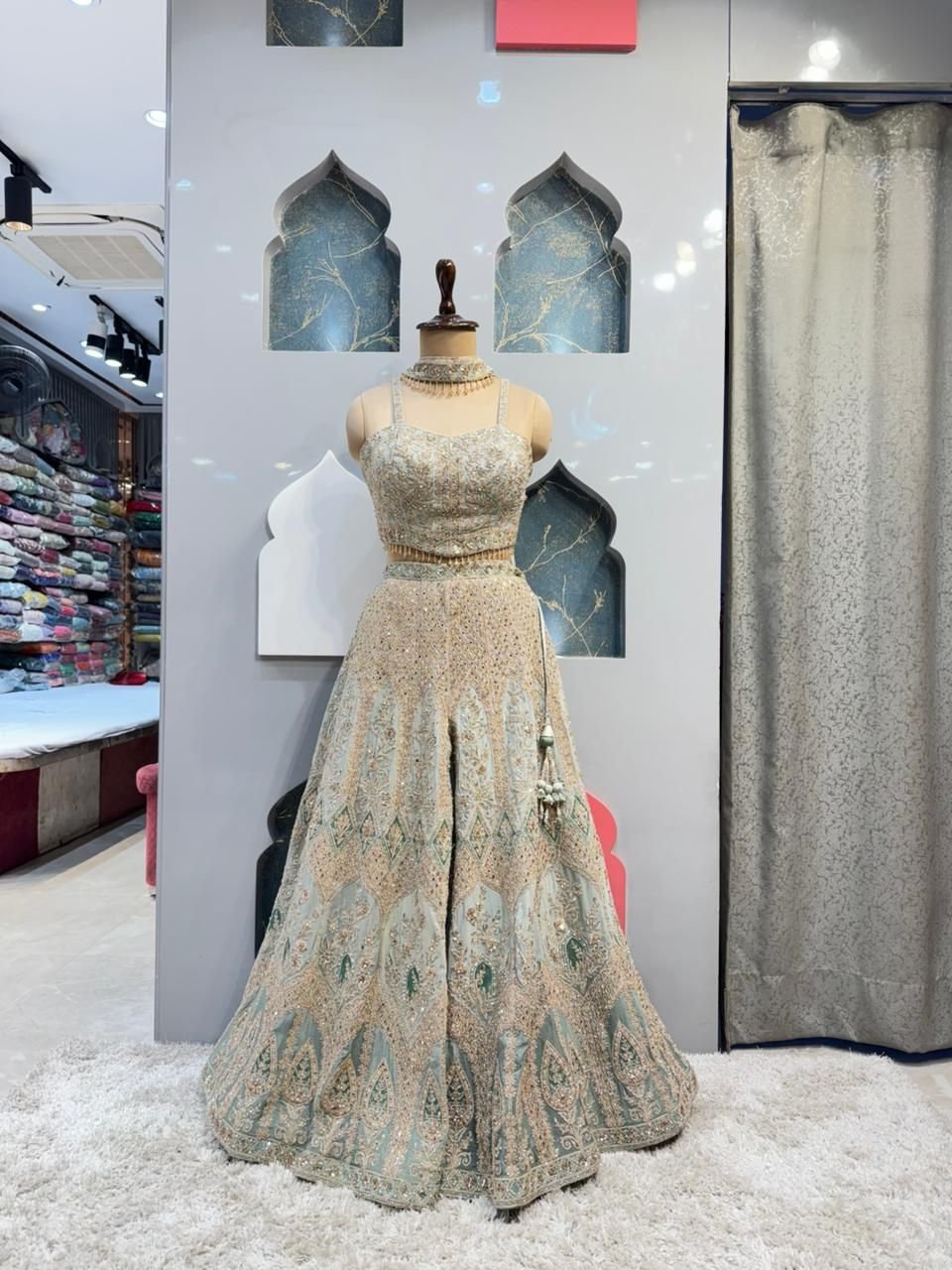 "IVORY & SAGE EMBROIDERED INDO-WESTERN" image 0