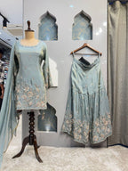 "MINT BLUE FLORAL EMBROIDERED SHARARA" image 1