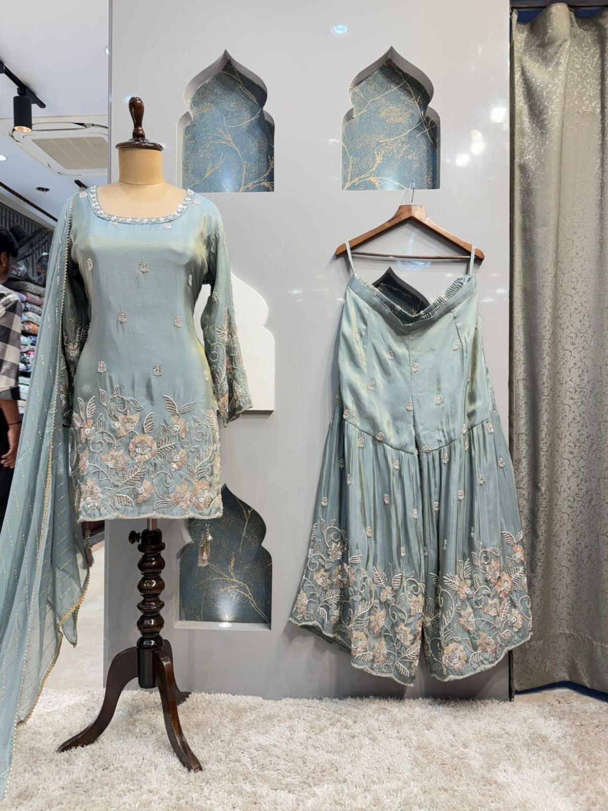 "MINT BLUE FLORAL EMBROIDERED SHARARA" image 1