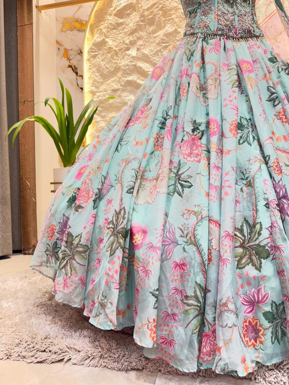 "PASTEL BLOOM EMBROIDERED LEHENGA" image 3