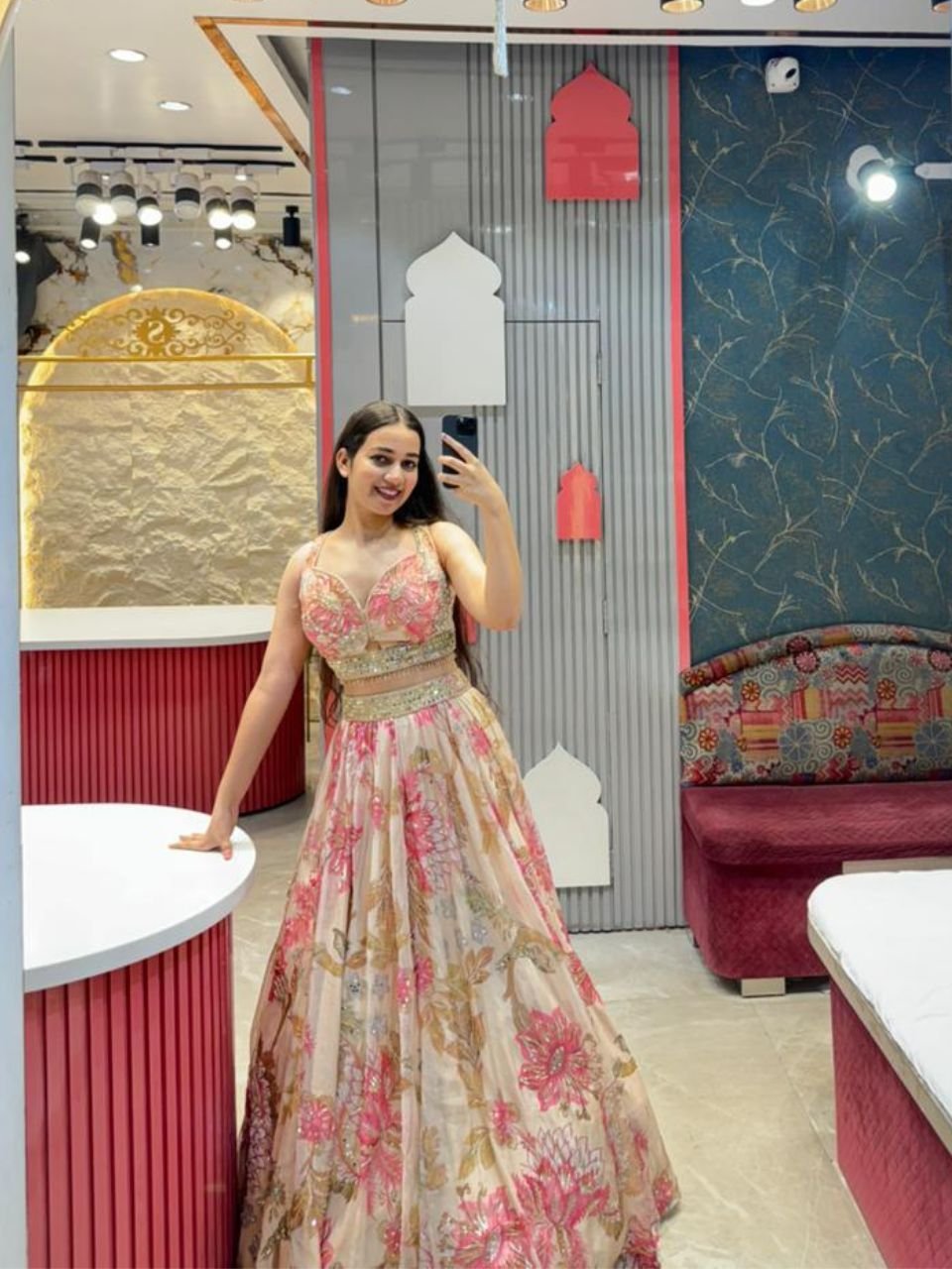 "BLUSH BLOOM DESIGNER FLORAL LEHENGA" image 1