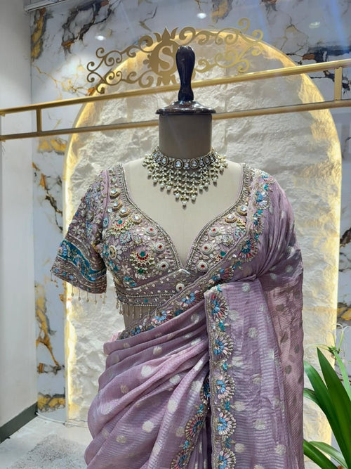 "LAVENDER LUXE EMBROIDERED SAREE" image 1