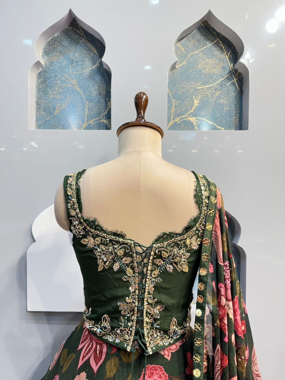 "FOREST GREEN FLORAL LEHENGA" image 4