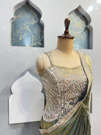 "OLIVE MIRROR GLAM DRAPE SAREE" image 2