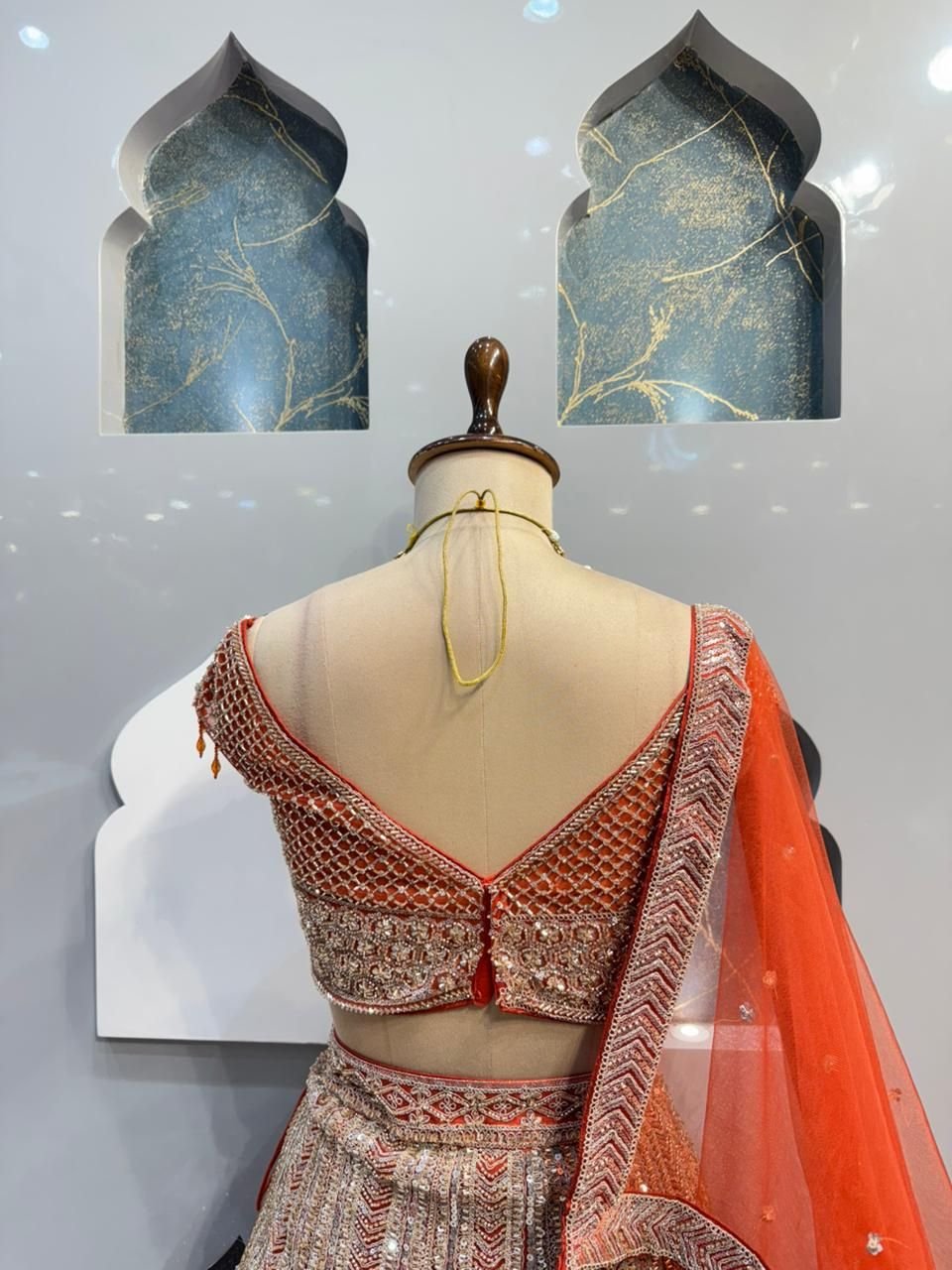 "ROYAL CORAL AND ROSE GOLD LEHENGA" image 5