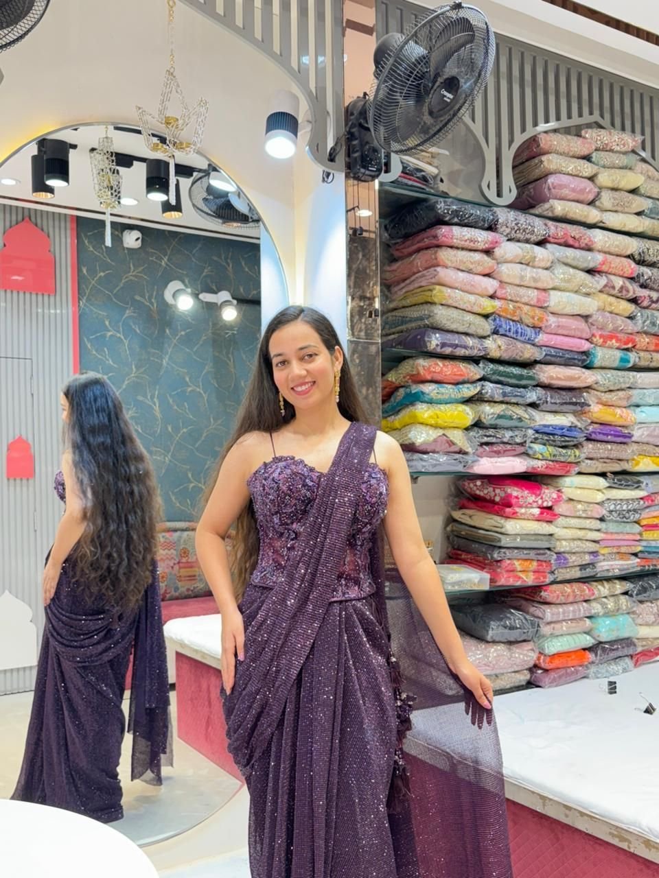 "MID NIGHT PLUM GLAM DRAPE SAREE" image 0