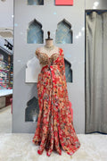 "CRIMSON FLORAL SEQUIN SAREE" image 0