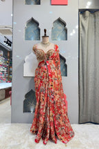 "CRIMSON FLORAL SEQUIN SAREE" image 0