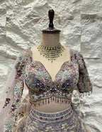 "ETHEREAL GARDEN GREY LEHENGA" image 1