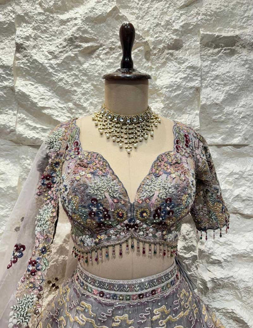 "ETHEREAL GARDEN GREY LEHENGA" image 1
