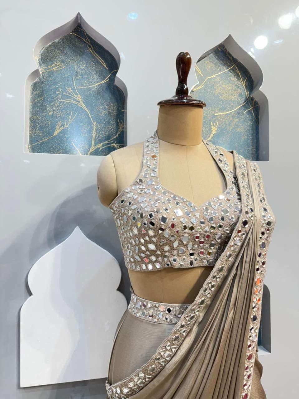 "GOLDEN BEIGE LUXE PRE-DRAPED SAREE" image 2