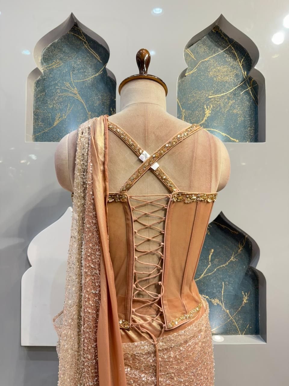"BLUSH PEACH LUXE DRAPE SAREE" image 5