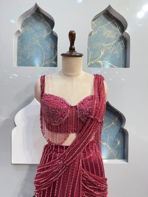 "RUBY GLAM SEQUINED DRAPE SAREE" image 1