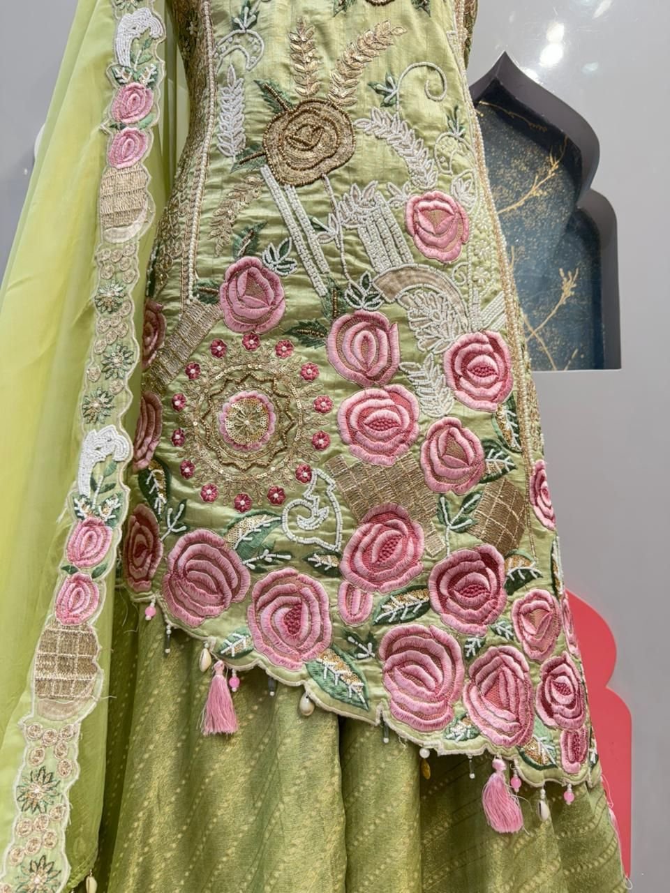 "MINT GREEN ROSE GARDEN SHARARA GARARA SUIT" image 3