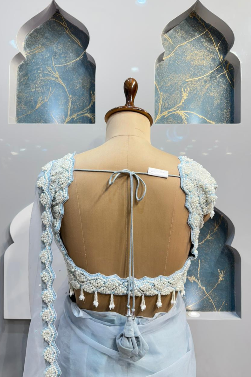 "ICE BLUE DREAM EMBELLISHED SAREE" image 4