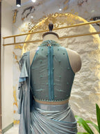 "STEEL GREY SHIMMER DRAPE SAREE" image 4