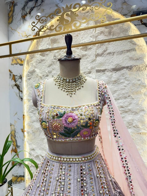 "BLUSH BLOSSOM EMBROIDERED LEHENGA" image 1