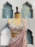 "BLUSH PINK MIRROR WORK DRAPE SAREE" image 1