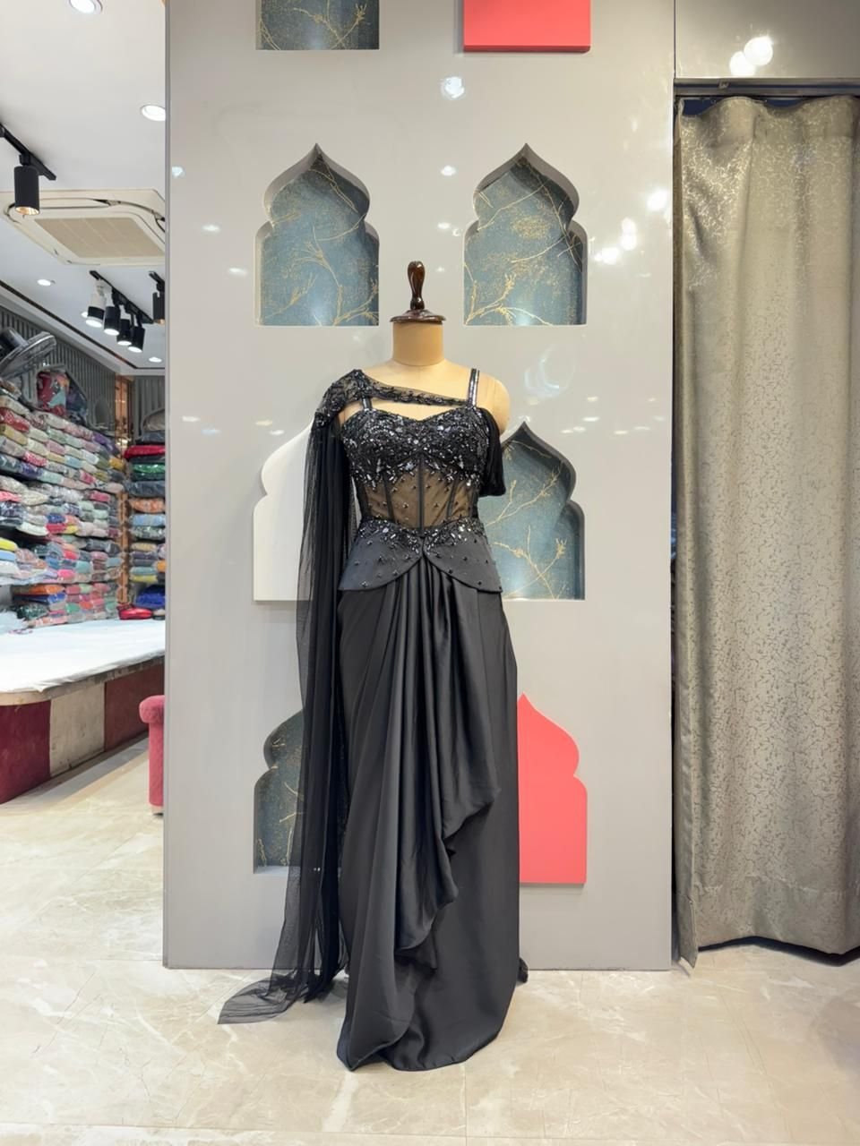 "MIDNIGHT GLAM INDO-WESTERN DRAPPED ENSEMBLE" image 0