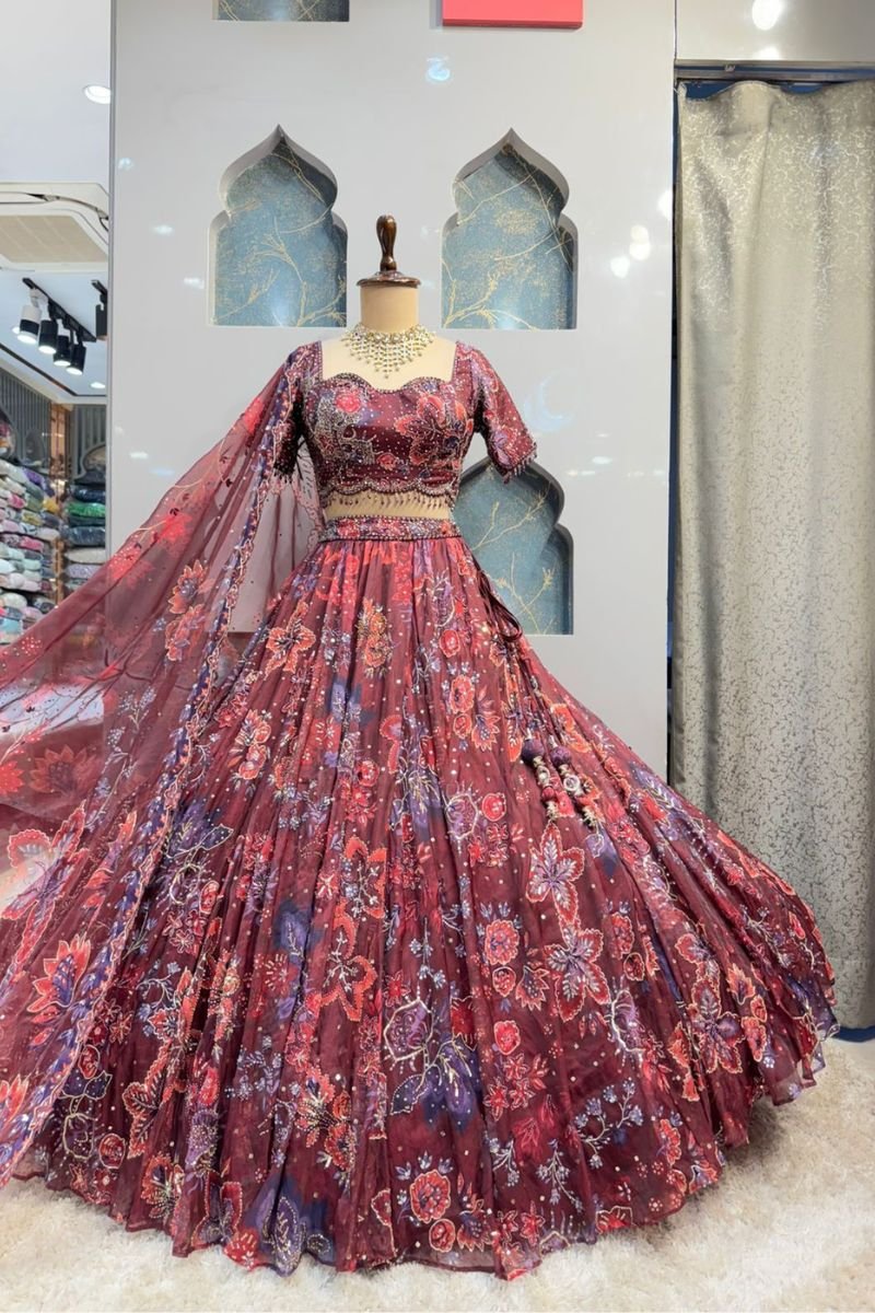 "WINE BLOOSOM LEHENGA" image 0