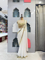 "IVORY GOLD MIRROR DRAPE SAREE" image 4