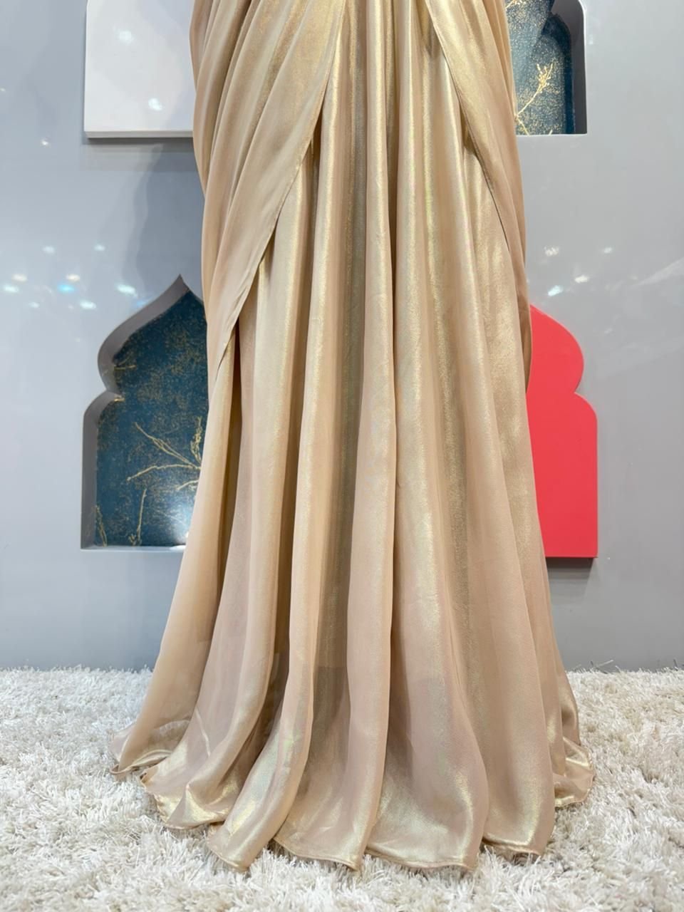 "CHAMPAGNE BEIGE DRAPE SAREE" image 3
