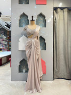 "MOONLIGHT CHAMPAGNE LUXE DRAPE SAREE" image 0