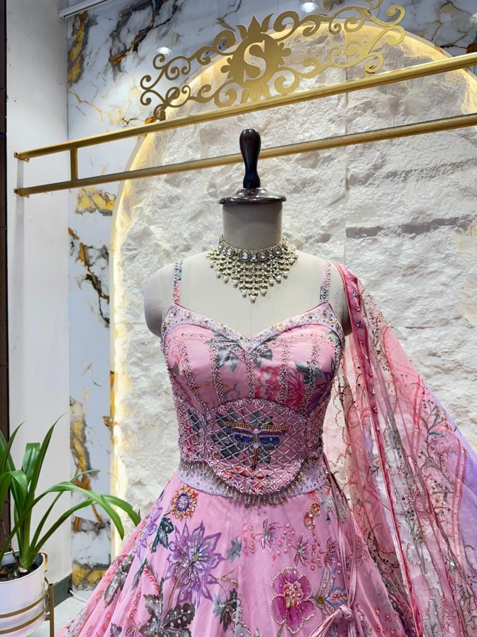 "BLUSH BLOOM DESIGNER FLORAL EMBROIDERED LEHENGA" image 1