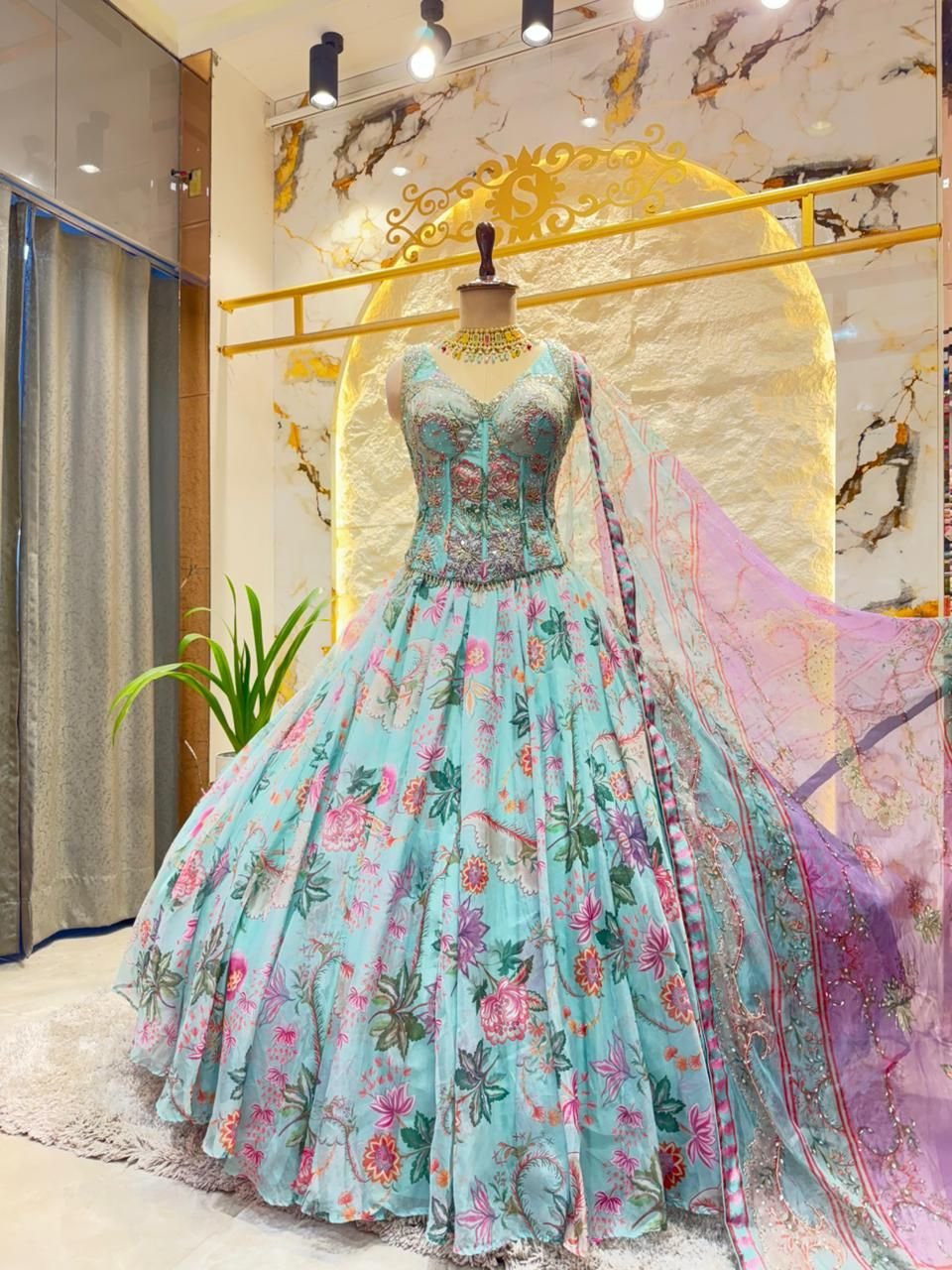 "PASTEL BLOOM EMBROIDERED LEHENGA" image 0