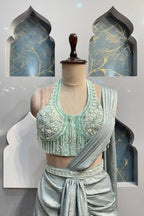 "ICE BLUE PRE- DRAPED SAREE" image 1