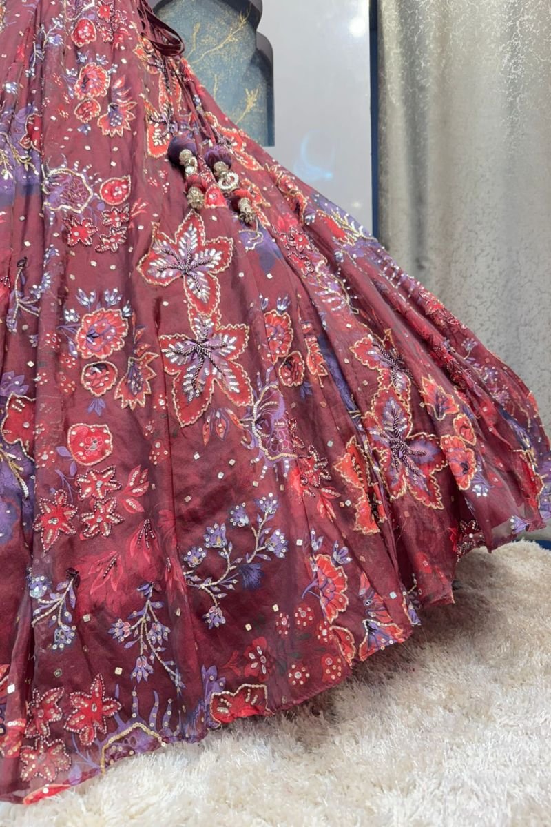 "WINE BLOOSOM LEHENGA" image 3