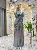 "STEEL GREY SHIMMER DRAPE SAREE" image 0
