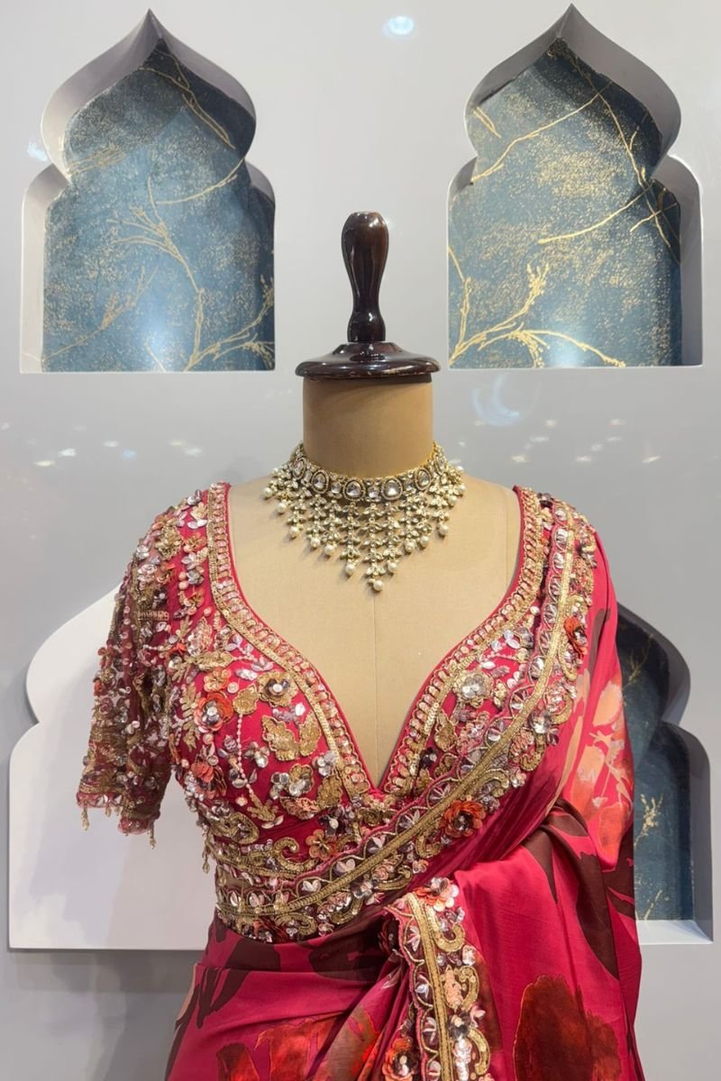 "ROSEWOOD FLORAL EMBELLISHED SAREE" image 1