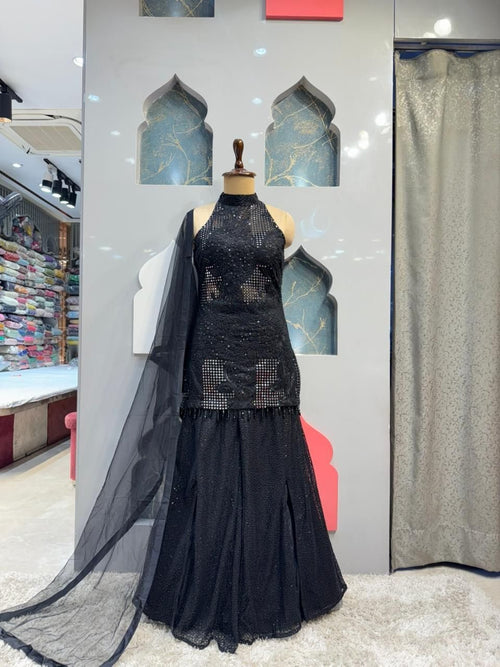 "MIDNIGHT NOIR EMBELLISHED SHARARA" image 0