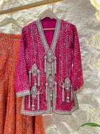 "RANI PINK & SUNSET ORANGE INDO-WESTERN SHARARA" image 3