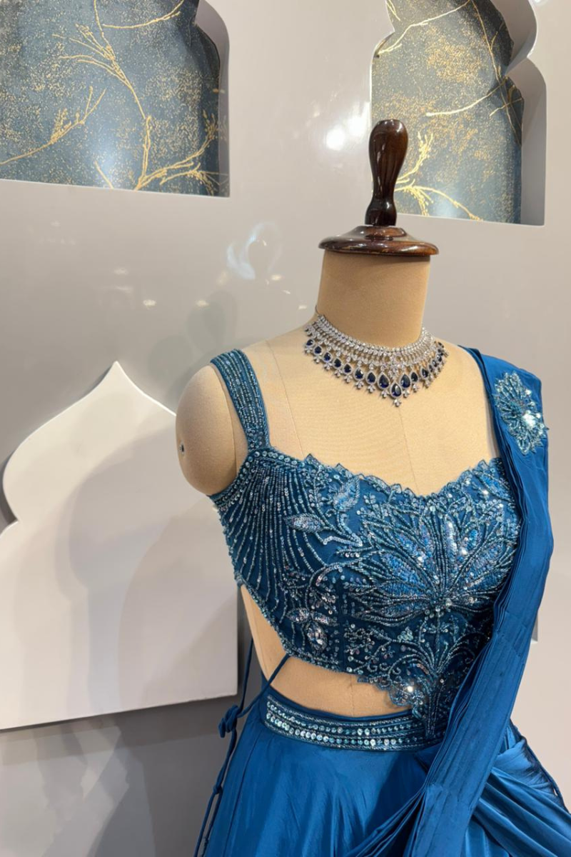 "ROYAL BLUE SCULPTED LEHENGA" image 2