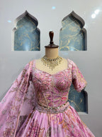 "BLUSH PINK FLORAL EMBROIDERED LEHENGA" image 1