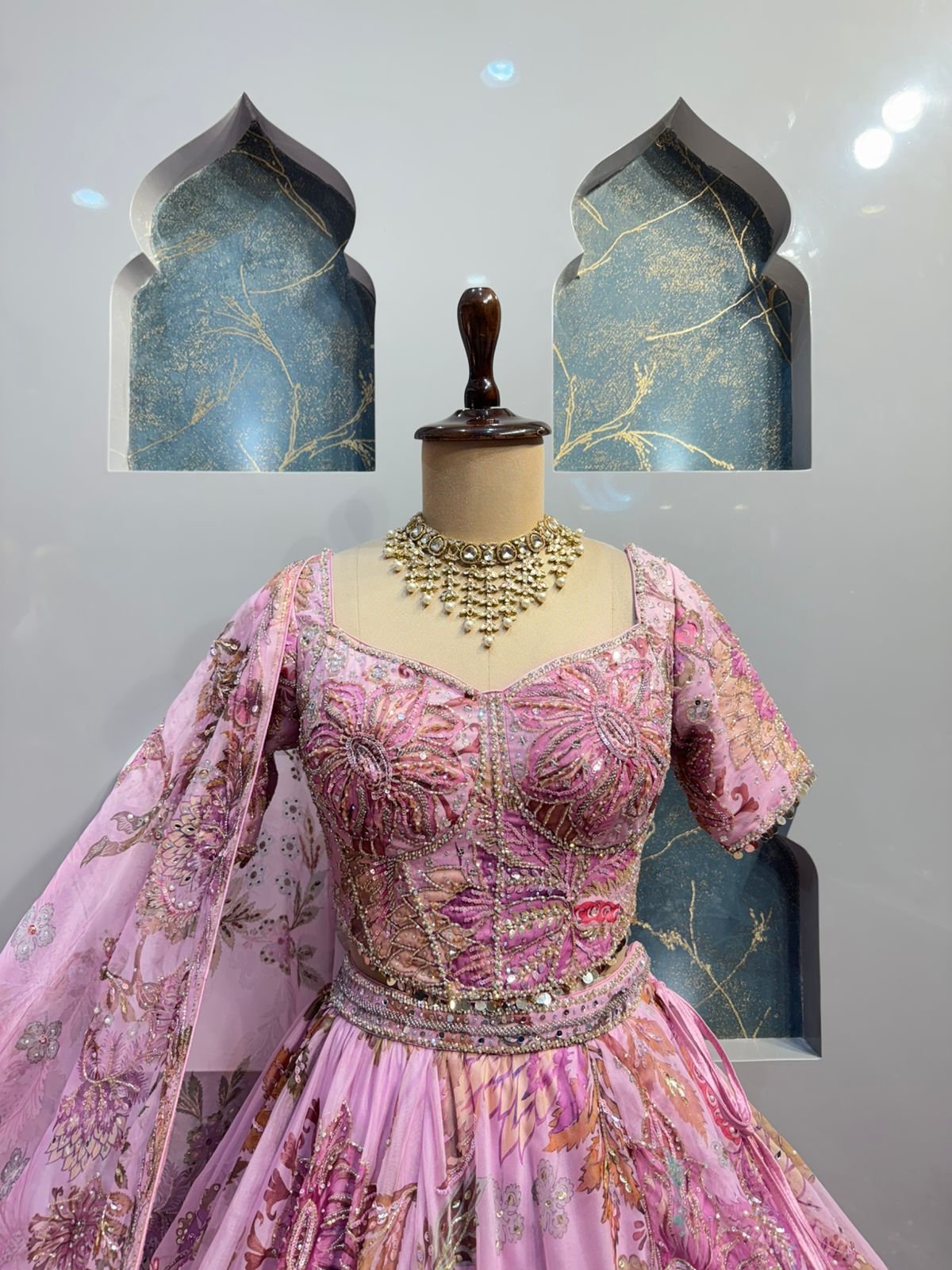 "BLUSH PINK FLORAL EMBROIDERED LEHENGA" image 1