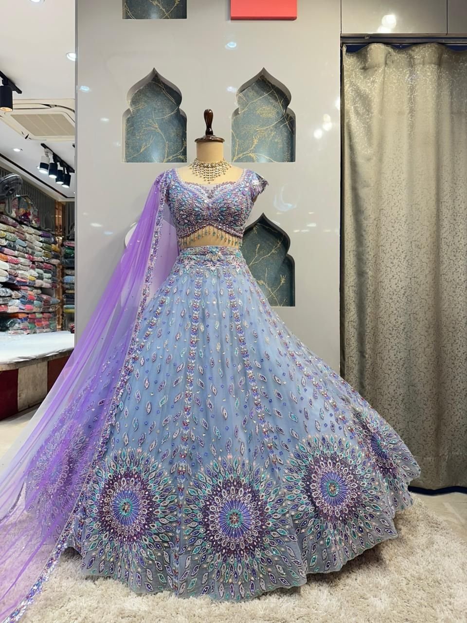 "PASTEL DREAM PEACOCK EMBROIDERED LEHENGA" image 0