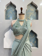 " MINT LUXE PRE DRAPE SAREE" image 1