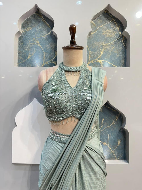 " MINT LUXE PRE DRAPE SAREE" image 1