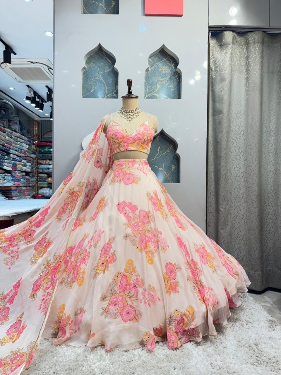 "BLUSH BLOOM FLORAL LEHENGA" image 0