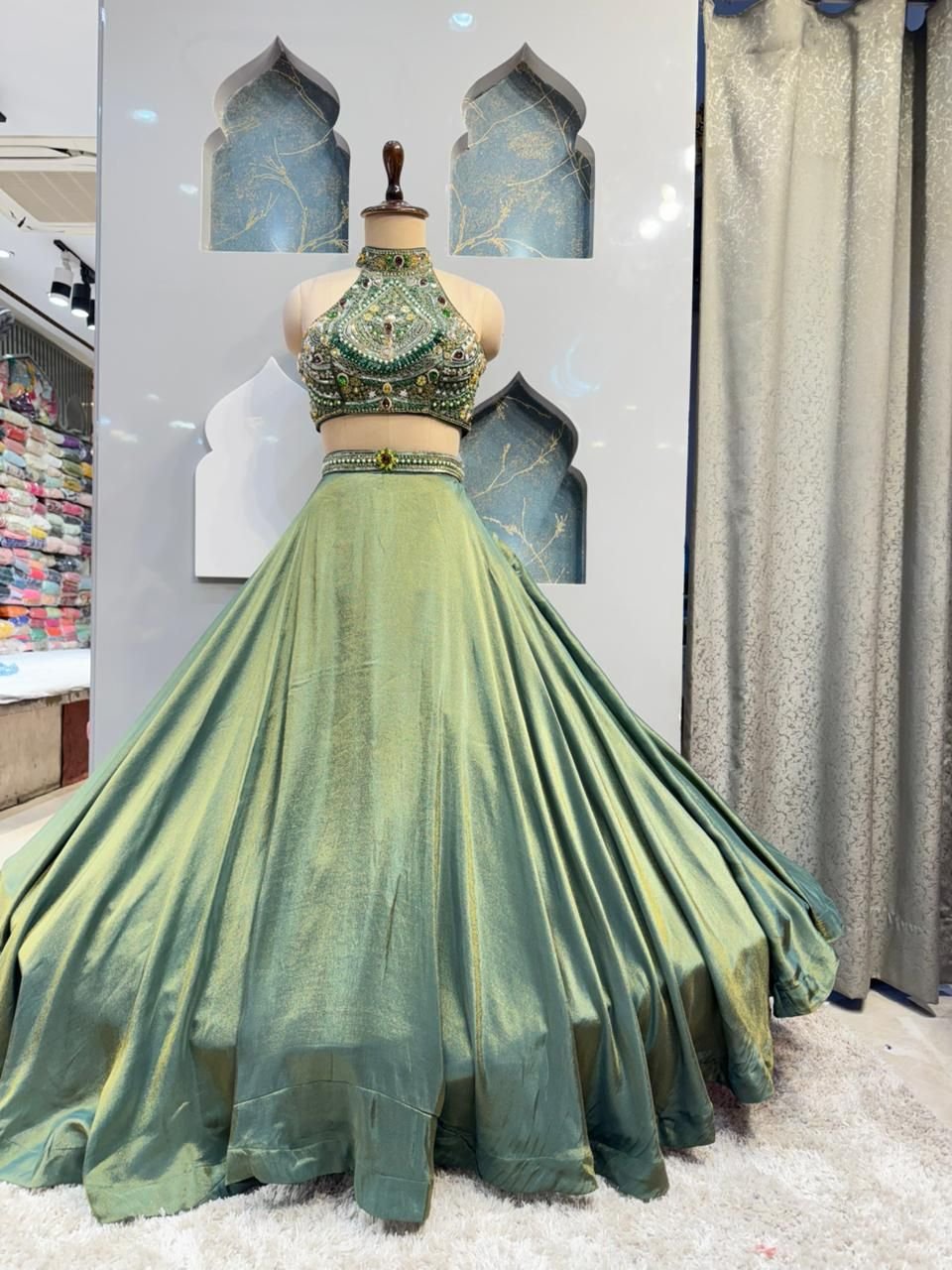 "SAGE GREEN SHIMMER LEHENGA" image 3