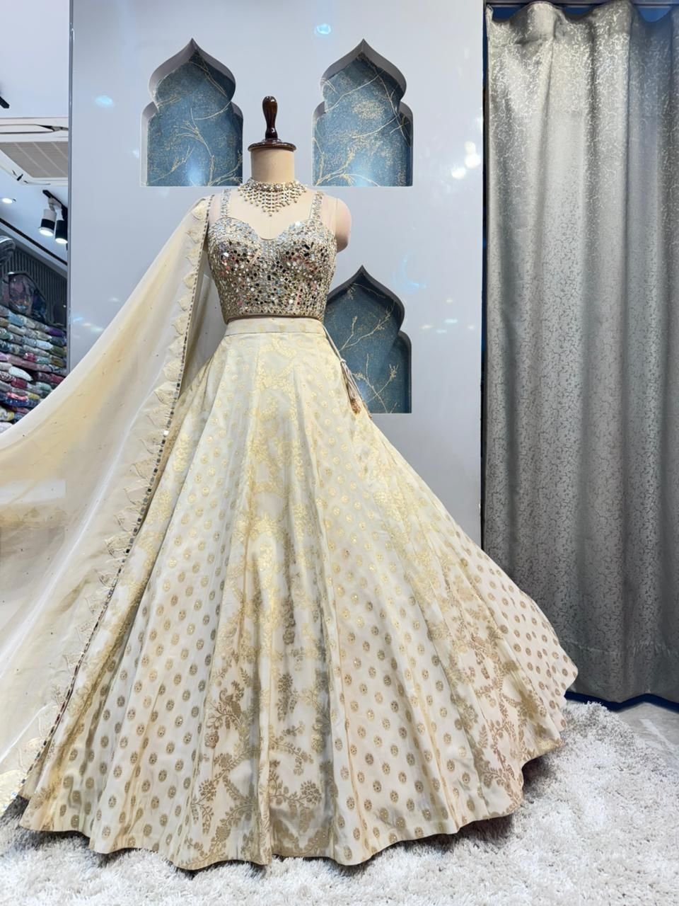 "IVORY MIRROR EMBELLISHED LEHENGA" image 3