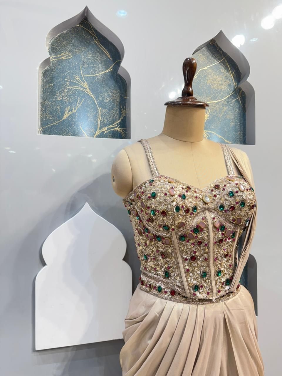 "CHAMPAGNE BEIGE DRAPE SAREE" image 2
