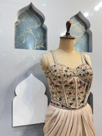 "CHAMPAGNE BEIGE DRAPE SAREE" image 2