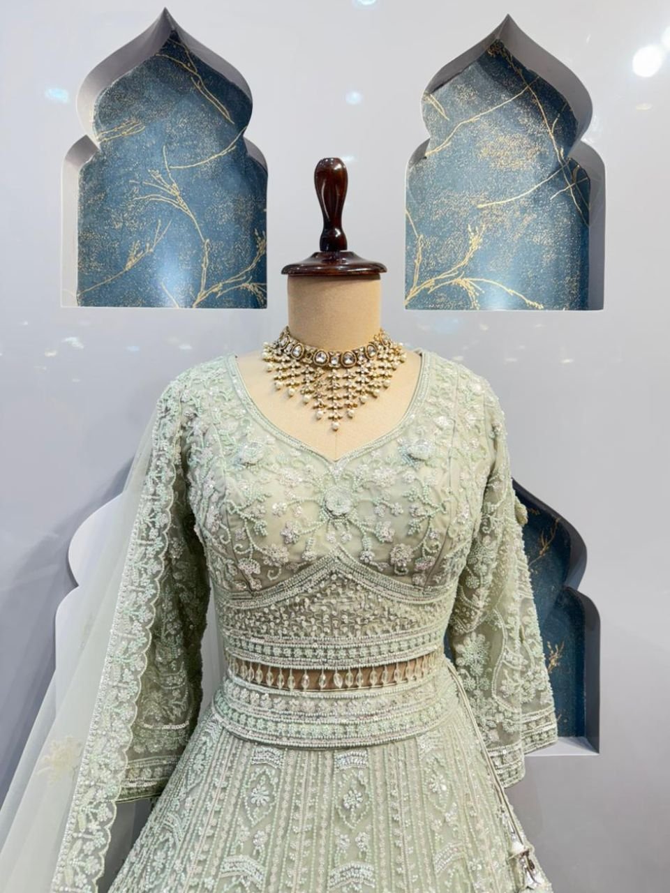 "MINT ELEGANCE EMBROIDERED LEHENGA" image 2