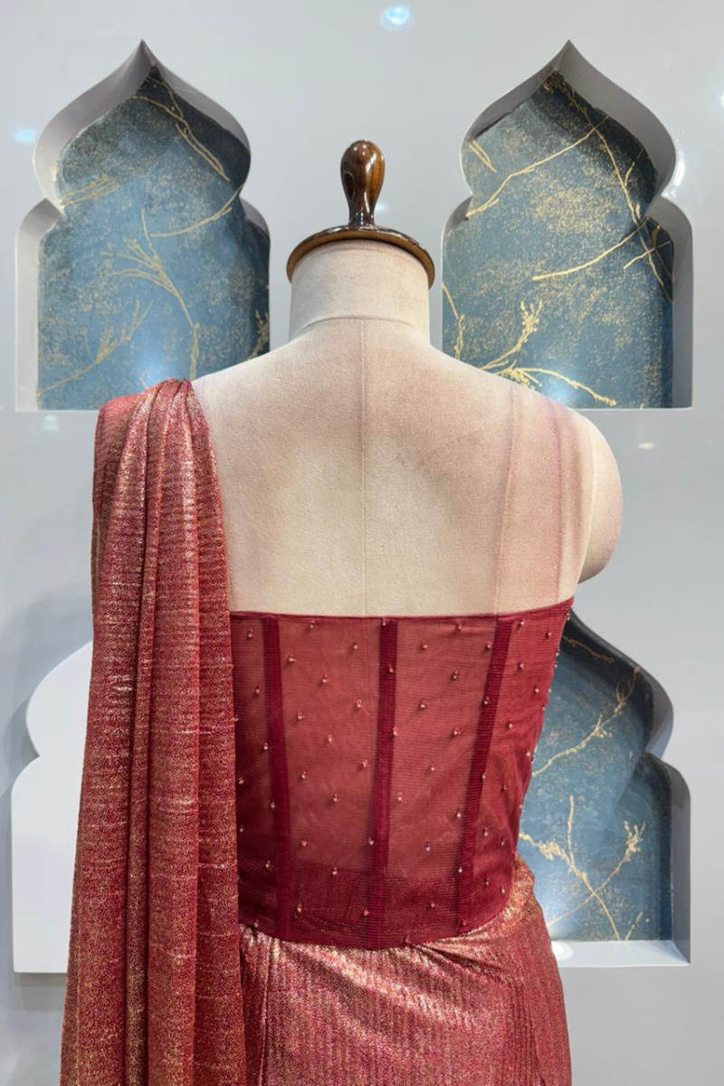 "ROSE GOLD SHIMMER DRAPE SAREE" image 4