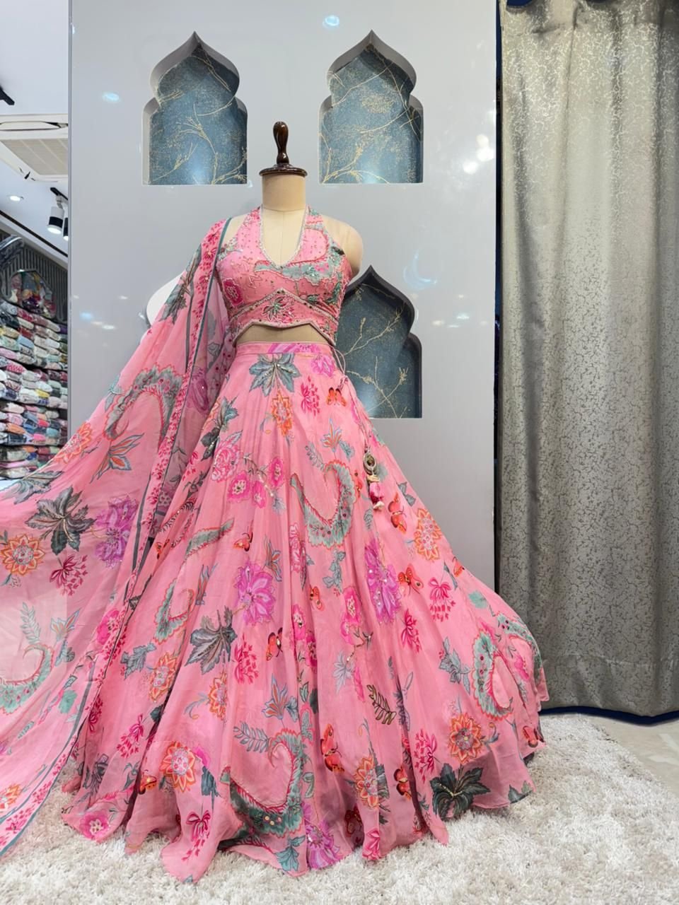 "BLUSH GARDEN FLORAL DESIGNER LEHENGA" image 3