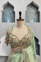 MINT GREEN EMBROIDERED SAREE image 1